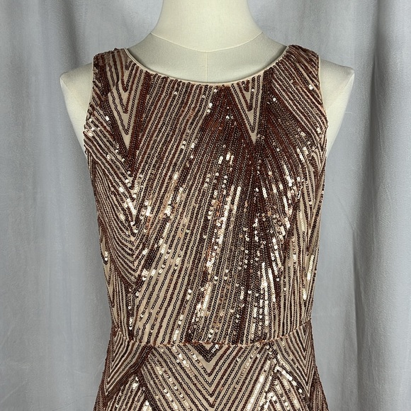 Luxedo Champagne/Rose Gold Dazzling Brilliance Sequin Maxi Dress. - Picture 6 of 11